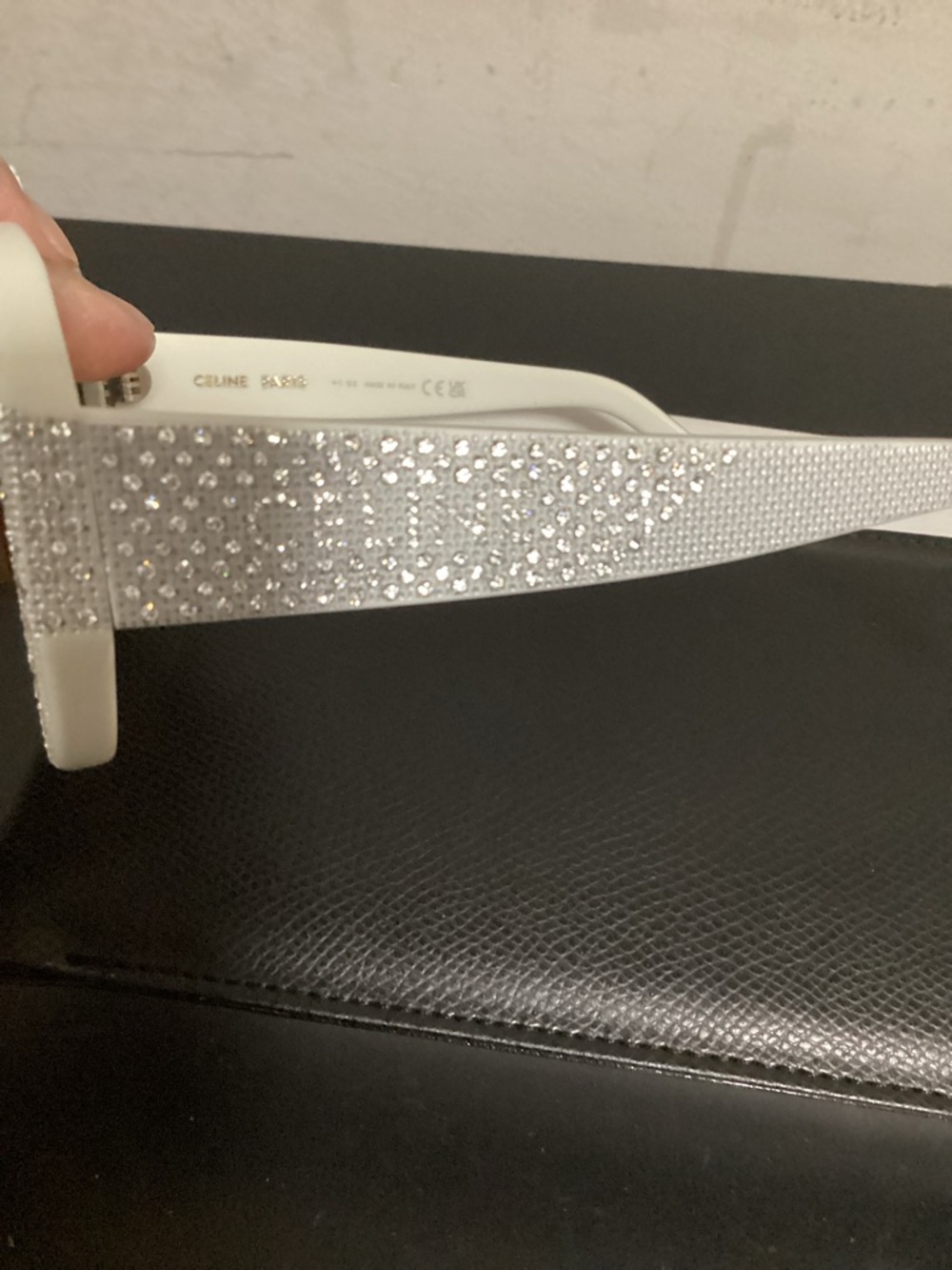 Celine White Crystal Oval Sunglasses with Dark Lenses - Picture 7 of 7